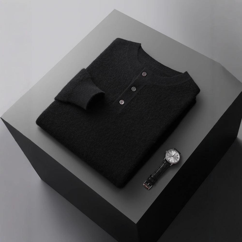 Button-Neck Knit Sweater