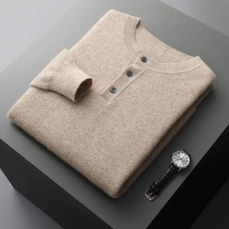 Button-Neck Knit Sweater