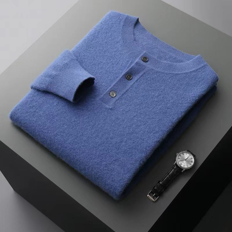 Button-Neck Knit Sweater